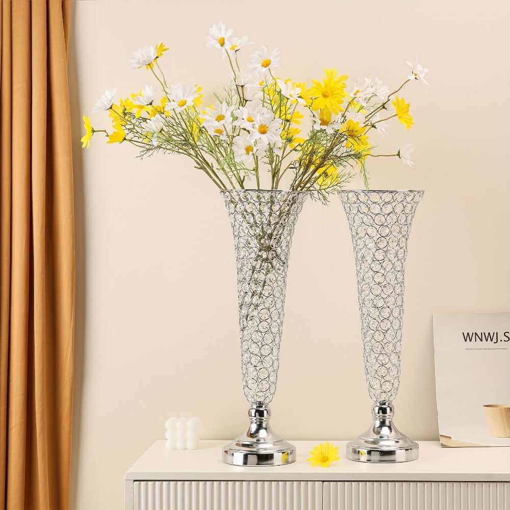 Crystal-Style Trumpet Decorative Vase Set in Gold or Silver and Two- or Ten-Piece Options for Home and Everyday Use