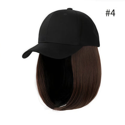 Baseball Cap with Attached 12-Inch Straight Bob Hairpiece in Style4, Black, 613 or 107 Checkout Options