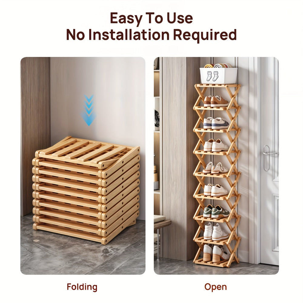 Foldable Bamboo-Labeled Shoe Rack with Six- or Eight-Tier Primary and Brown Checkout Options