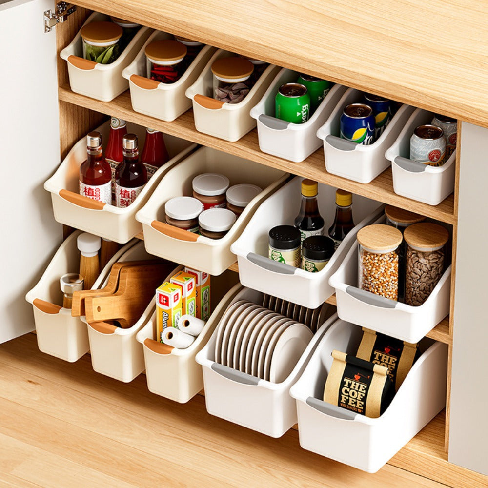 Two-Piece Open-Top Plastic Storage Bin Set with Curved Fronts and Random Color Selection for Cabinets