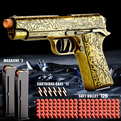 Soft Bullet Toy Gun with 120 Shells & Ejecting Shell System – Semi-Auto Rapid-Fire Pistol for Boys, 2 Magazines, Indoor Outdoor Shooting Game, Birthday Gift for Kids Ages 6+