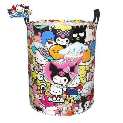 Collapsible Laundry Hamper with Bow Cat Prints, Two Handles and 40 x 50cm Size in Nine Pattern Options