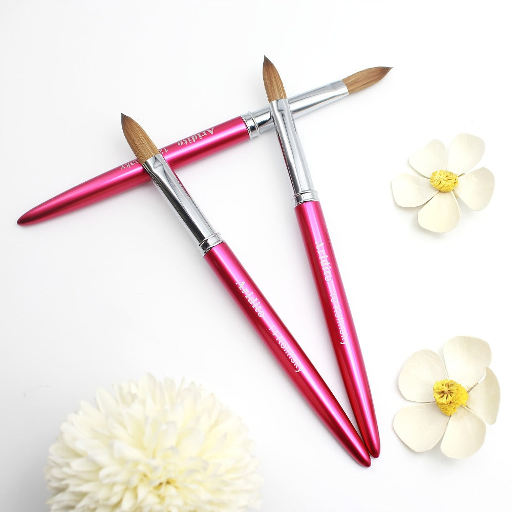Rose-Red Acrylic Nail Brush with Cap in Exact Checkout Sizes #10, #12 or #14 and Pictured Flat-Shaped Tip