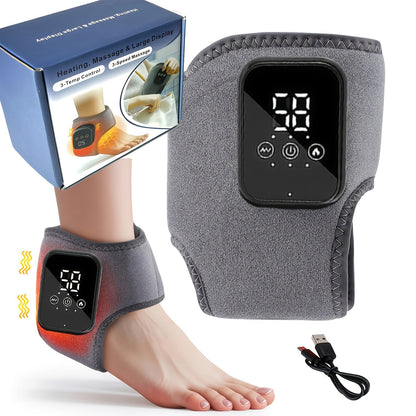 Foot Massager Electric Heated Ankle Wrap | 3 Heat Levels 3 Vibration Modes Touch Screen Timer | Relieves Ankle Pain Plantar Fasciitis Arthritis Muscle Fatigue | Fits Left & Right Feet | 1pc or 2pc Set