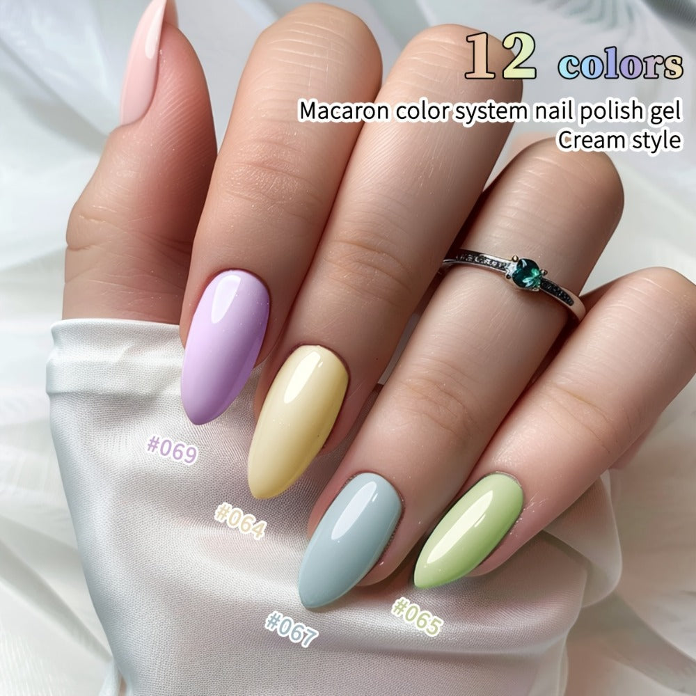 Gel Nail Polish Set with XEIJAYI Label, 12 Candy Macaroon Gel Colors in 0.51oz Square Bottles