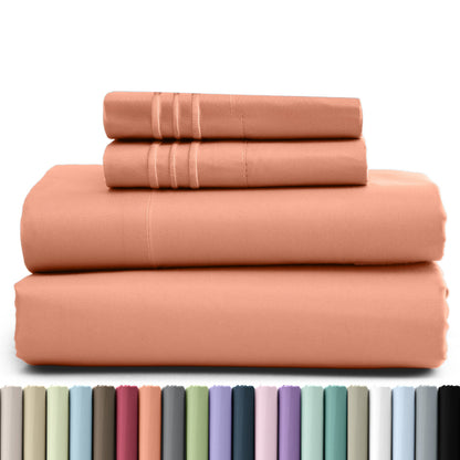 Bed Sheet Set Brushed Microfiber in 3- or 4-Piece Configuration with 16-Inch Pocket and Twenty-Four Colors