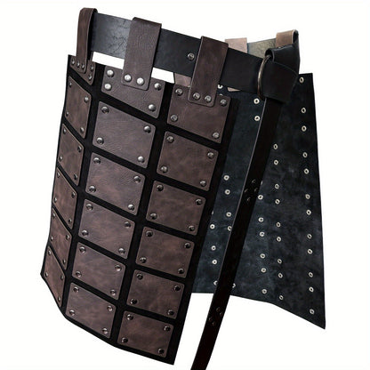 Medieval Costume Waist Armor Panel with Riveted Square Sections, Belt and Dark Brown or Black Checkout Colors