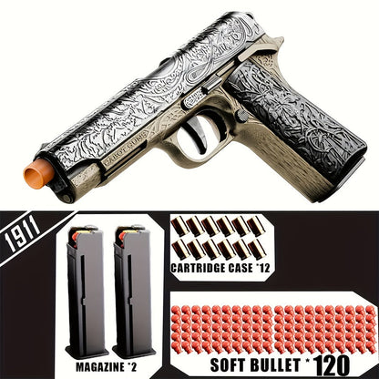 Bullet Toy Gun Pistol with 120 Bullets 12 Shells & 2 Magazines, Hollow Hanging Foam Blaster for Kids Boys Girls Ages 6+