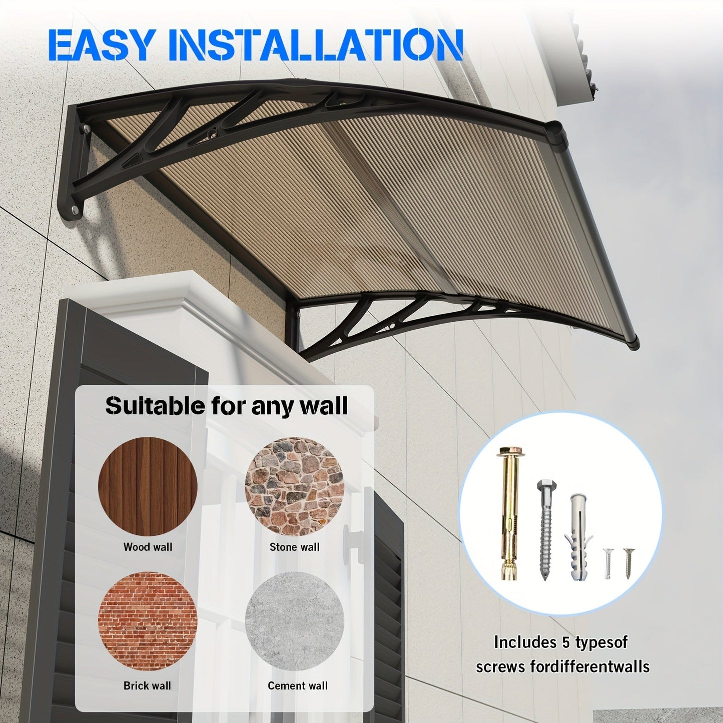 Door Awning Polycarbonate Window Canopy UPF50+ UV Rain Protection