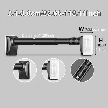 No-Drill Tension Curtain Rod with 33 mm Tube, Black, White or Grey Finish and 15.75–196.85 Inch Ranges