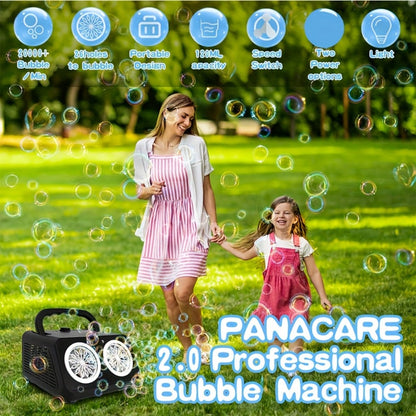 Automatic Bubble Machine with 2 Fans, 20000+ Bubbles Per Minute – Electric Bubble Blower for Kids, Battery Powered, Includes 10x Bubble Solution, Outdoor Party Toy for Birthdays & Summer Fun