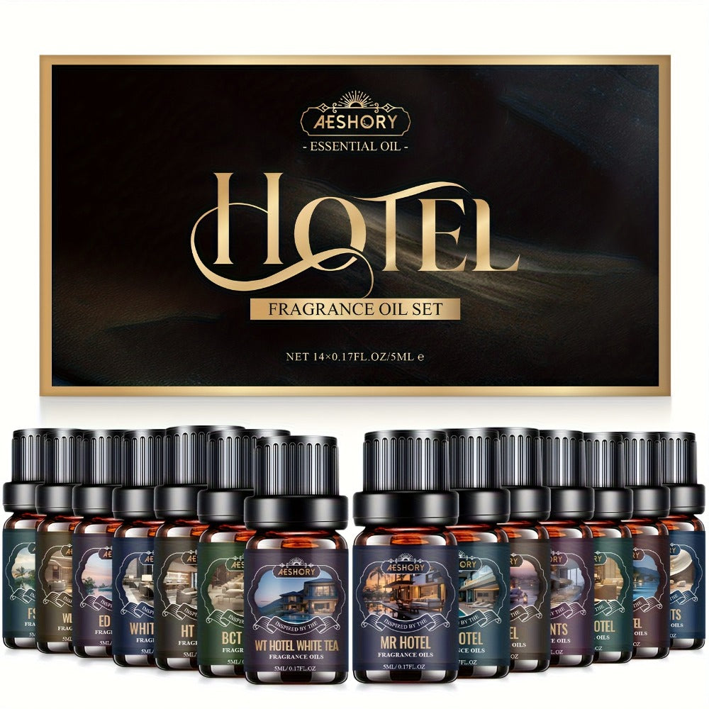 Aeshory Hotel Collection Fragrance Oil Set with 14 Assorted 5ml Bottles in a Presentation Gift Box