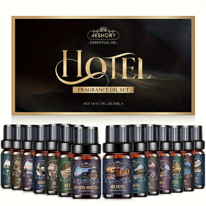 Aeshory Hotel Collection Fragrance Oil Set with 14 Assorted 5ml Bottles in a Presentation Gift Box