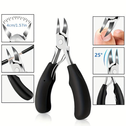 Wide-Jaw Nail Clipper Set, Five-Piece Black-Handle Kit with Straight, Concave and 45-Degree Slanted Tools