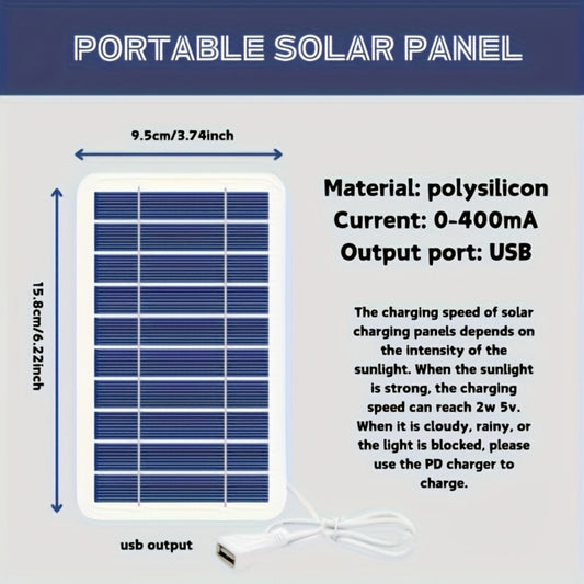 Solar Panel Phone Charger USB – Flexible Photovoltaic Outdoor Charging Panel with USB Cable, Portable Solar Power Generator for Camping, RV, Hiking & Emergency Device Charging (2W / 10W)