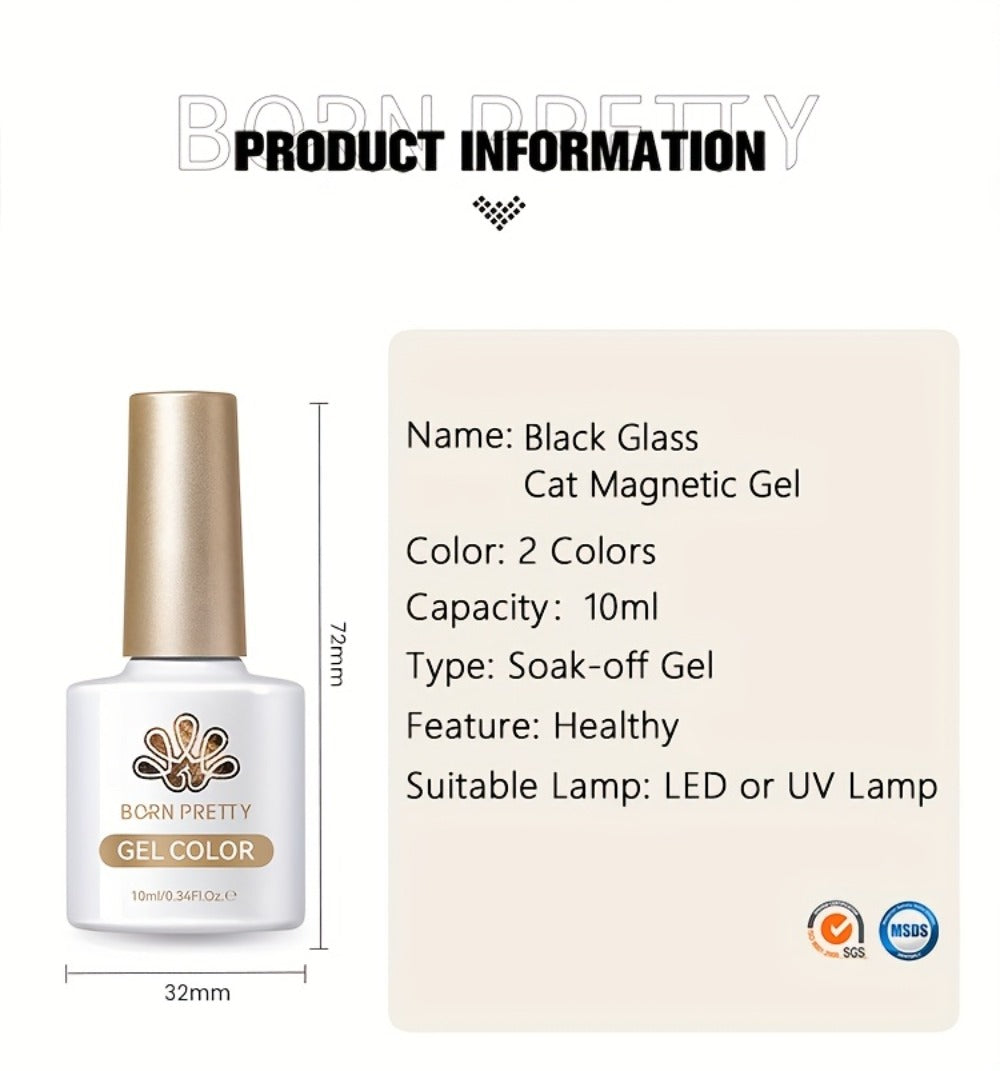 Gel Nail Polish in 10ml Black Magnetic Cat-Eye with Glass-Bead Shimmer, BGC01 or MY49 for Shimmer Art