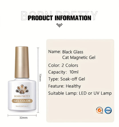 Gel Nail Polish in 10ml Black Magnetic Cat-Eye with Glass-Bead Shimmer, BGC01 or MY49 for Shimmer Art