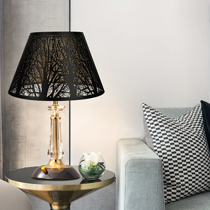 Metal Lampshade Etched Forest & Leaf Design | Black Exterior Gold Interior | Barrel Lamp Shade for Table Lamp & Floor Lamp | Medium Large Decorative Lampshade 7x13x7.8 inch