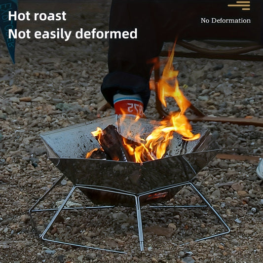 Charcoal Grill Portable Folding BBQ Fire Pit Hexagonal Camping Stove Open Grid Even Heat Backyard Picnic Beach Tailgating Outdoor Cooking Compact Easy Assembly