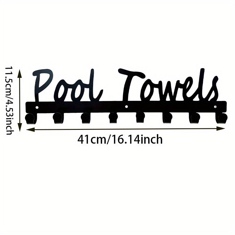 Wall-Mounted Outdoor Pool Towel Rack with Eight Hooks in One- or Two-Piece Checkout Options