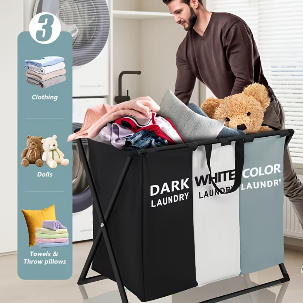 Rectangular Laundry Hamper Basket with Handles – Large Multi-Component Clothes Storage Organizer for Home, College Dorm, Bathroom & Bedroom – Stylish Functional Laundry Basket