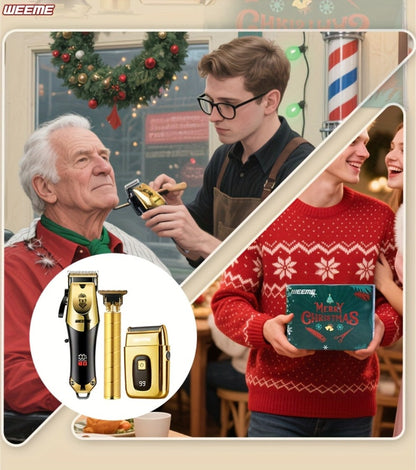 Professional Hair Clipper Set for Men – 3pcs Golden Cordless Kit with Beard Trimmer & T-Blade Trimmer, Hair Cutting & Styling Tools, Ideal Birthday & Father’s Day Gift for Men