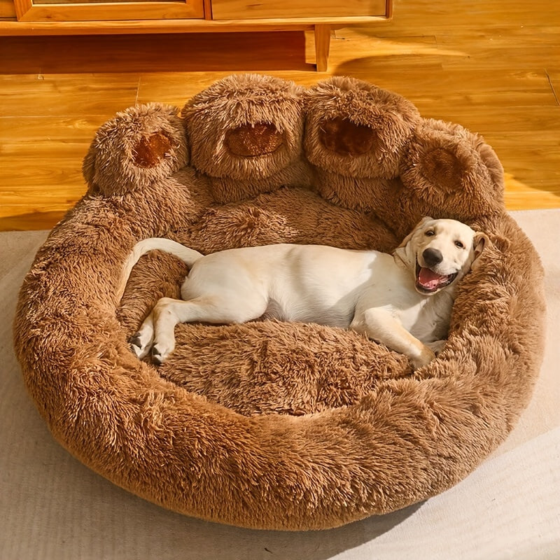 Dog Bed Cat Bed Bear Paw Round Plush Non-Slip – Soft Warm Cuddler Pet Mattress for Puppy, Small, Medium & Large Dogs and Cats, Sizes 20–36 Inch, Colors: Coffee, Pink, Gray
