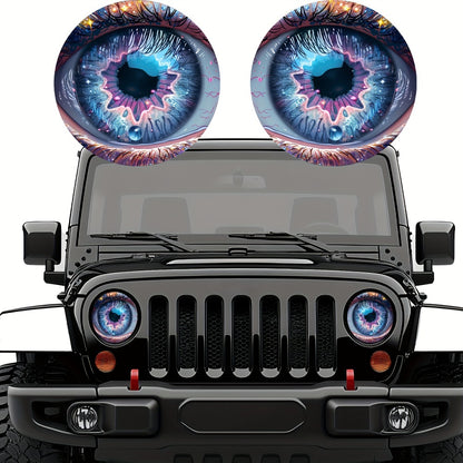 3D Beast Eye Headlight Stickers – Funny Car Headlight Decals for Jeep Round Headlights, Truck Body, Bumper & Window Decoration, Reusable PVC Glossy Stickers (1 or 2 Pairs)