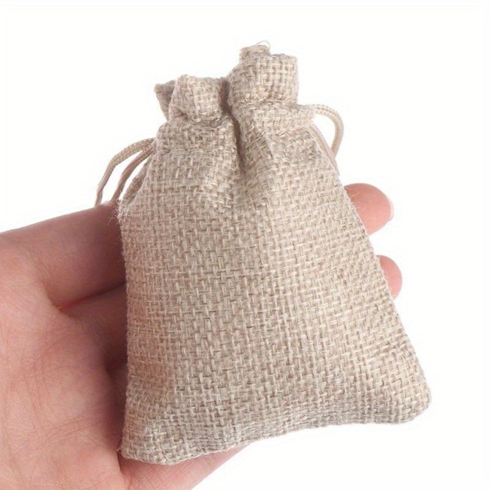 Natural Jute Drawstring Gift Bags, 50-Piece Set in 2.76 x 3.54 or 3.54 x 4.72 Inch Sizes for Favors and Small Gifts