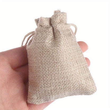 Natural Jute Drawstring Gift Bags, 50-Piece Set in 2.76 x 3.54 or 3.54 x 4.72 Inch Sizes for Favors and Small Gifts