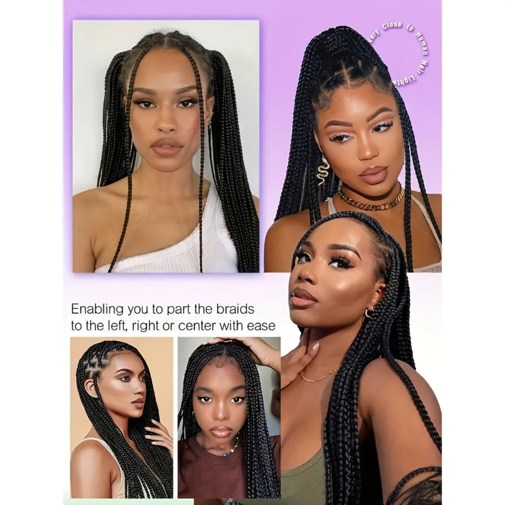 Box Braids Wig 360 Full Lace Knotless 30 Inch Natural Hairline High Temperature Fiber | 4 Colors Women Wedding Party Daily Protective Style