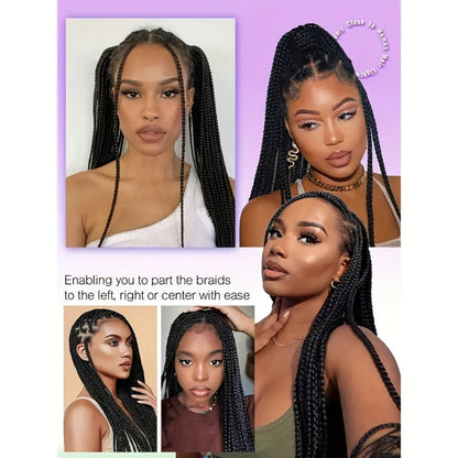 Box Braids Wig 360 Full Lace Knotless 30 Inch Natural Hairline High Temperature Fiber | 4 Colors Women Wedding Party Daily Protective Style