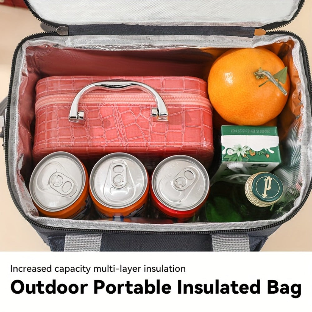 Lunch Bag with Shoulder Strap Double Pocket Portable Cooler Tote for Men Women Work School Picnic Beach in Black Grey Burgundy Blue