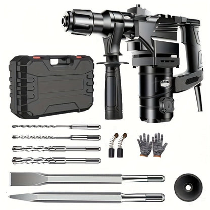 Hammer Drill 1100W 3-in-1 Multi-Function Electric Drill, Rotary Hammer & Chisel, Variable Speed, Heavy Duty for Concrete Wall Wood Metal Drilling, Includes Drill Bits, Accessories & Tool Box