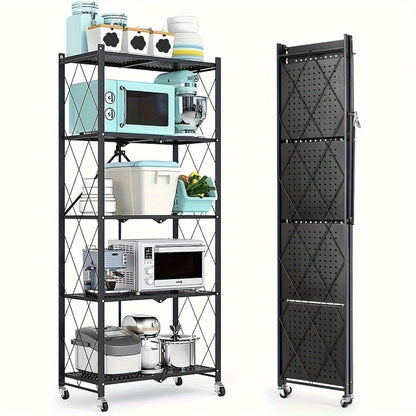Rolling Storage Shelf with Wheels 3 4 5 Tier Foldable Office File Rack Mobile Floor Standing Organizer for Home Office Black White