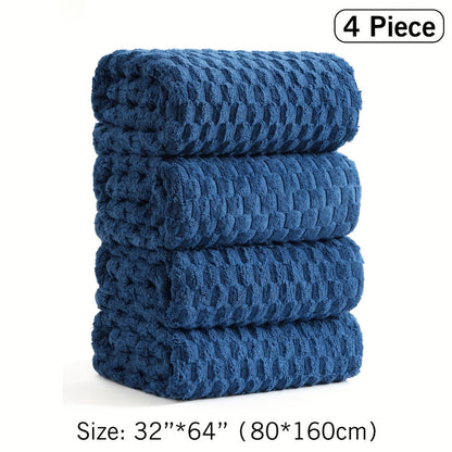 Oversized Bath Towel Set 800GSM 32x64 Inch Extra Large Microfiber - Ultra Soft Quick Dry Striped Spa Grade | Single or 4pcs Random Color | Beige White Light Blue Dark Gray | Modern Coastal Home Gift