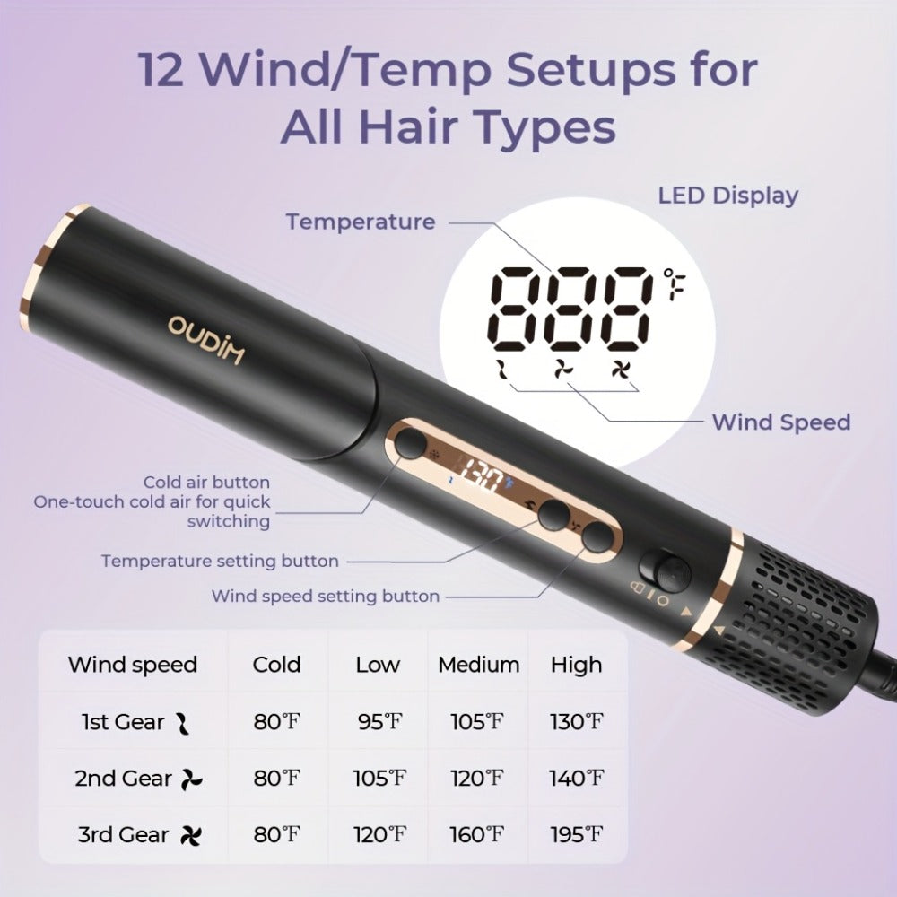 OUDIM 6-in-1 Hot Air Brush Hair Styling Tool with 110,000 RPM Motor, Foldable Handle and Storage Bag