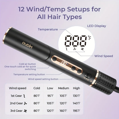 OUDIM 6-in-1 Hot Air Brush Hair Styling Tool with 110,000 RPM Motor, Foldable Handle and Storage Bag