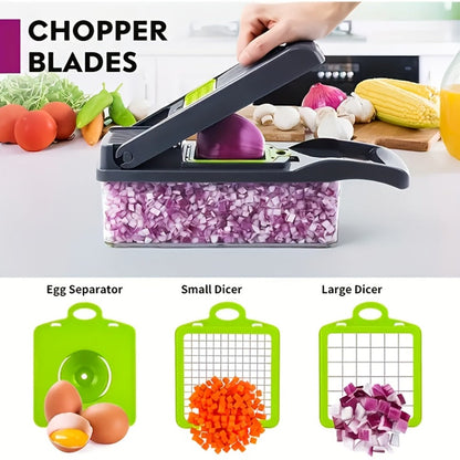 18-in-1 Vegetable Chopper and Mandoline Slicer with Clear Container in Upgraded or Gray 18-Piece Checkout Sets