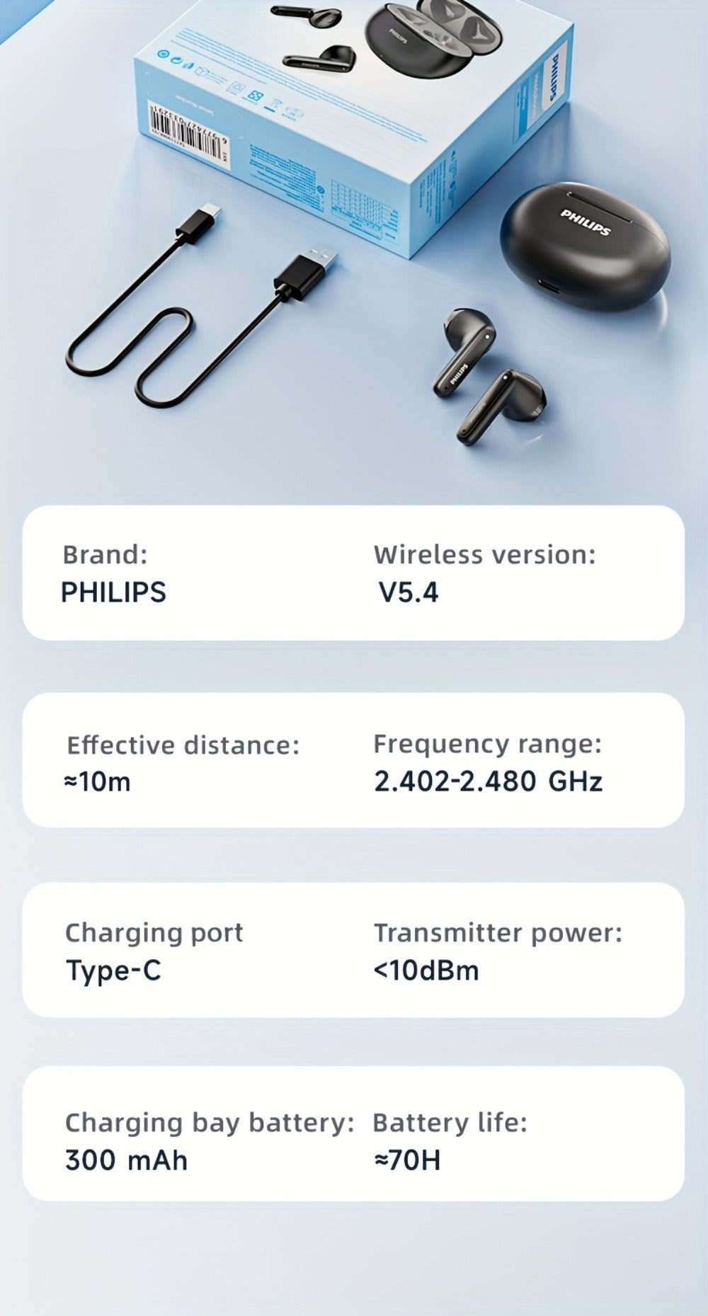 Bluetooth 5.4 Semi-Open Earbuds True Wireless TWS Charging Case Noise Cancelling Mic 20H Playtime Type-C Charging Sports Travel Home Office Wireless Earphones Blue Black White