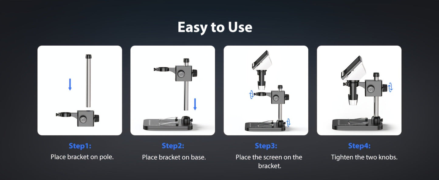 4.3-Inch IPS Digital Microscope with Eight LEDs, 32GB Card and Adjustable Stand for Coin and PCB Inspection