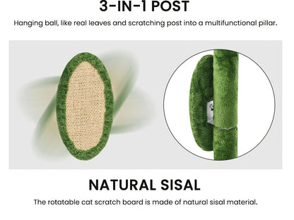 Cat Tree 55" Large Multi-Level Cat Tower for Indoor Cats with Green Leaves, Hammock, Sisal Scratching Posts & Hanging Ball Toy – Cat Furniture for Living Room