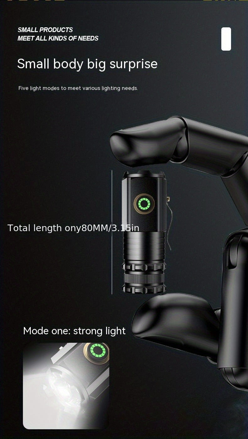 Flashlight Magnetic Mini EDC Light with Type-C Charging, Three LEDs and 18350 Battery Set Kit