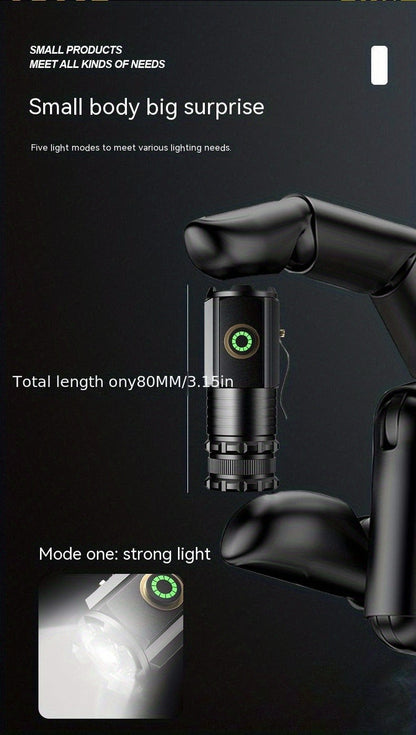 Flashlight Magnetic Mini EDC Light with Type-C Charging, Three LEDs and 18350 Battery Set Kit
