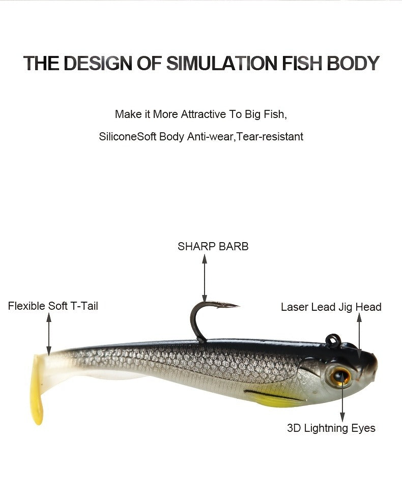 Fishing Lure Set 6-Piece Pre-Rigged Paddle-Tail Soft Swimbaits with Jig Hooks in 2.75 or 3.54-Inch Sizes