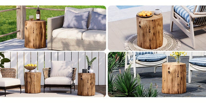 Outdoor Side Table Faux Wood Tree-Stump Design in Magnesia with 220-Pound Source Capacity and Brown Finish