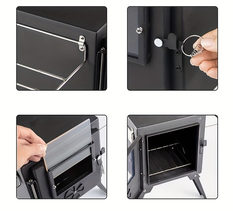 Portable Stainless Steel Wood Burning Camp Stove, Foldable Backpacking Rocket Stove for Outdoor Camping, Hiking & Survival