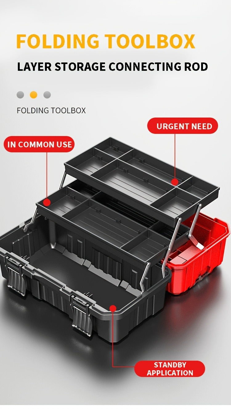 Portable Toolbox Organizer with Tray & Dividers – 17/21 Inch reinforced 3-Layer Folding Tool Storage Box for Home, Garage & Workshop