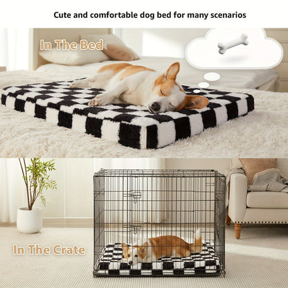 Black-and-White Plaid Foam Pet Bed with Removable Textile Cover and Five Size Options from S to XXL