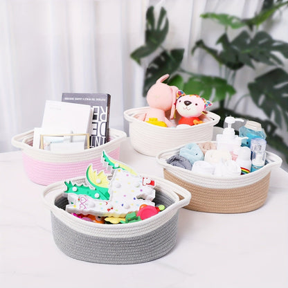 Woven Gift Basket with Handles Cotton Rope Storage Basket for Shelves Room Decor Cat Dog Toys Organizer Bin 2/4 Pack
